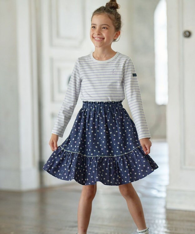 組曲 KIDS 【110-140㎝】長袖ボーダー Tシャツ ラベンダー×オフホワイト