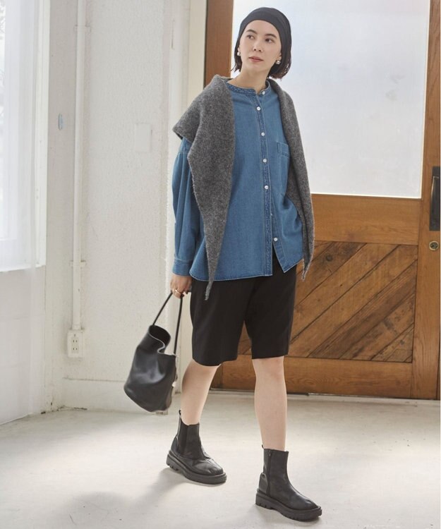 WEGO 【ANGIE VINTAGE】オーバーサイズ バンドカラー デニムシャツ ブルーその他