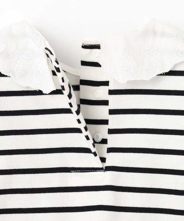 ANY KIDS 【チェリーベリーシリーズ】刺繍 ブラウス ホワイト×ブラックボーダー