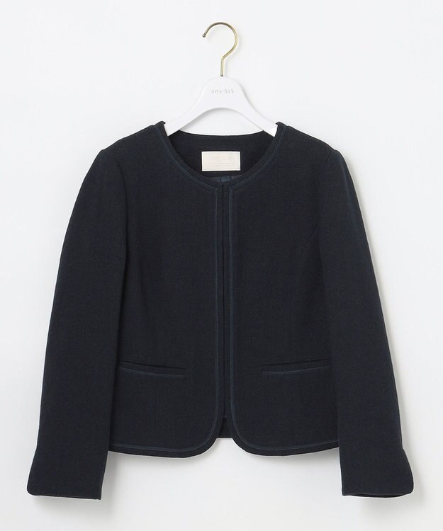 ANY SIS S ミニライトボーダー ノーカラージャケット ネイビー