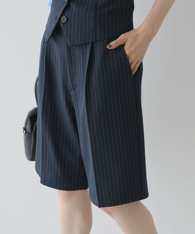 AMERICAN HOLIC イージーケアタックハーフパンツ Stripe Navy