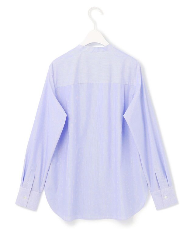 ICB 【洗える】クリーンブロード バンドカラーブラウス ブルーストライプ系