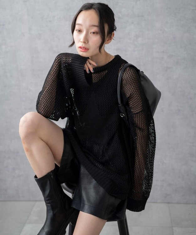 WEGO スターメッシュニットプルオーバー ブラック