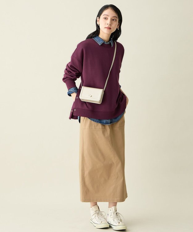 ANY L サイドドットダンボールトレーナー ワイン