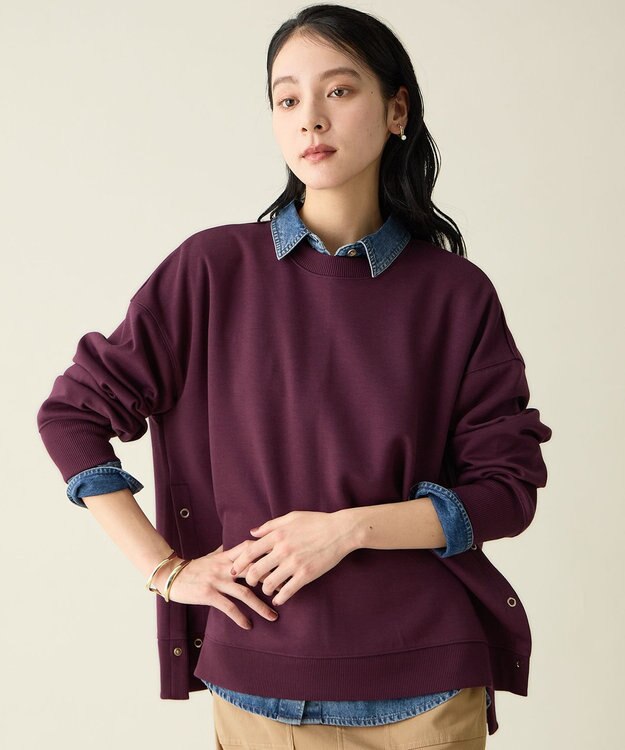 ANY L サイドドットダンボールトレーナー ワイン