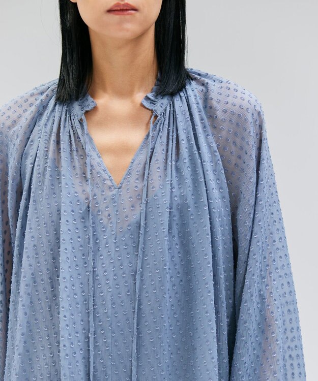 BEIGE， CALLERRY / シルク混ドットギャザーワンピース Dull Blue