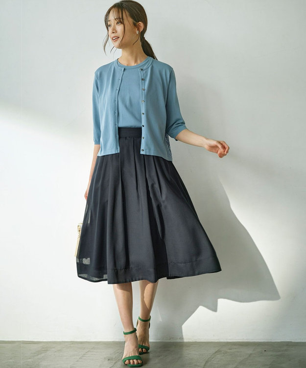 組曲 【2SET・WEB限定】フラワーレース5分袖ツイン ニット ブルー系