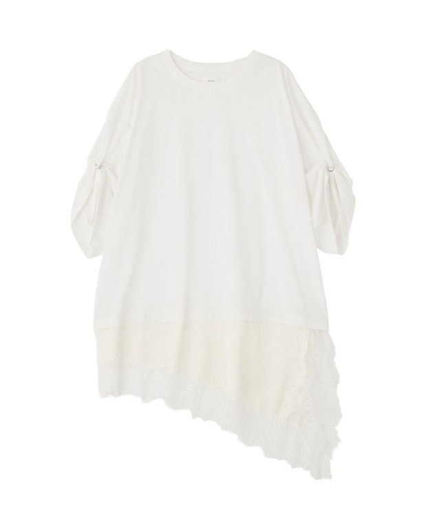 YECCA VECCA ドロストスリーブヘムレースTee White