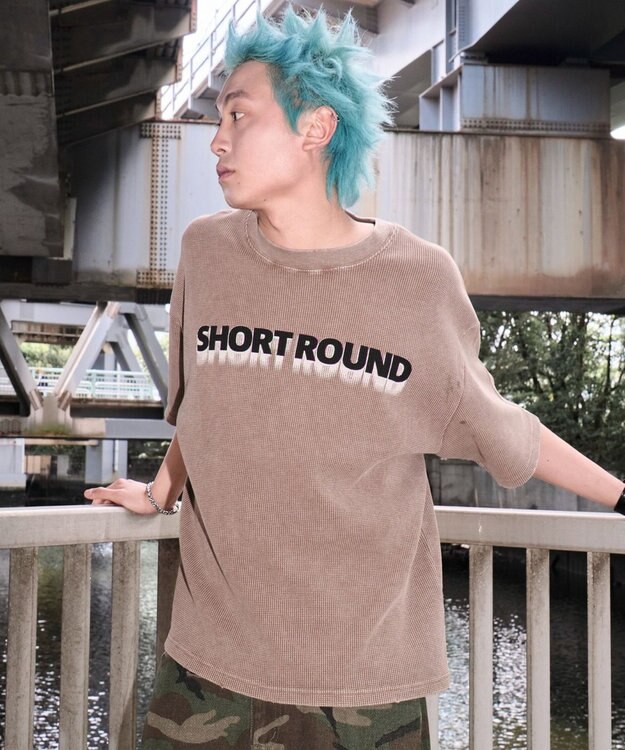 WEGO 【ユニセックス着用ITEM/MLサイズ展開】ブリーチワッフルダメージグラフィックT（SS） ブラウン