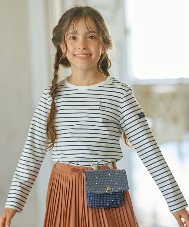 組曲 KIDS 【110-140㎝】長袖ボーダー Tシャツ ネイビー×オフホワイト