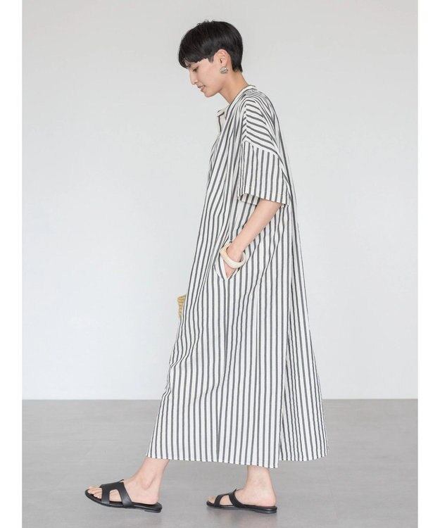 AMERICAN HOLIC イージーケア＋接触冷感丈違い強撚ワッシャーワンピース Stripe Black