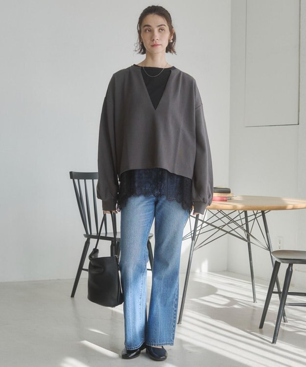 WEGO 【ANGIE VINTAGE】裾レースドッキングロンT ブラック
