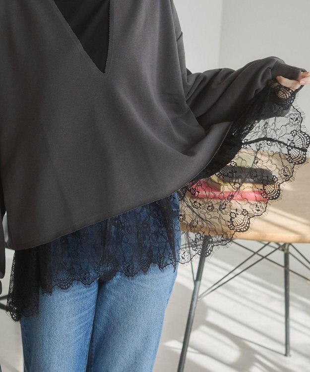WEGO 【ANGIE VINTAGE】裾レースドッキングロンT ブラック