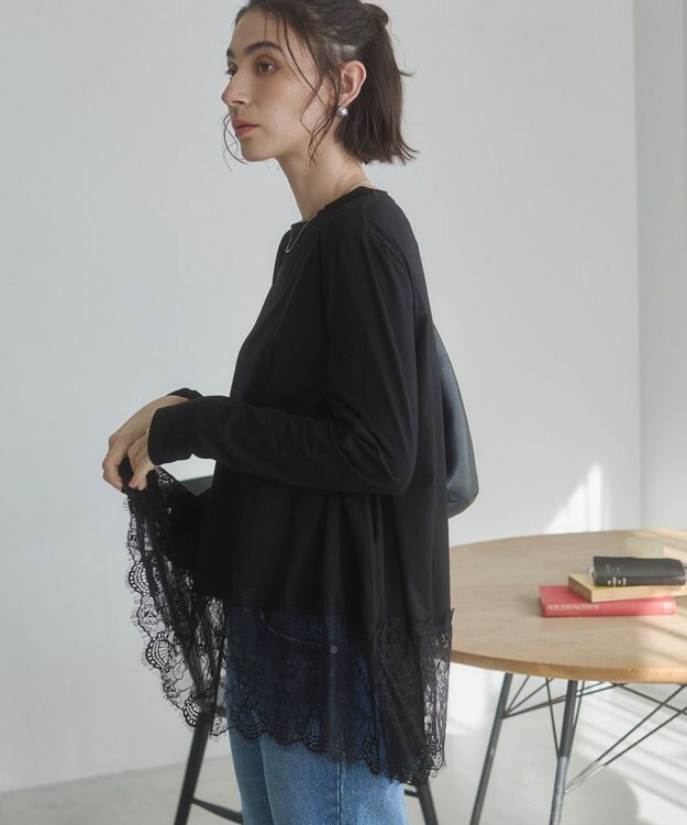 WEGO 【ANGIE VINTAGE】裾レースドッキングロンT ブラック