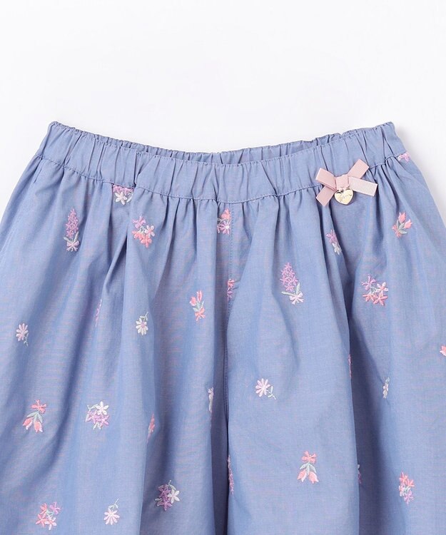 ANY KIDS フラワー 刺繍 キュロット デニムブルー