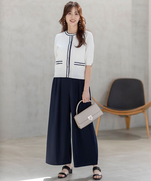 ANY SIS 【UVカット・洗える】リンクスバイカラー カーディガン オフ×ネイビー