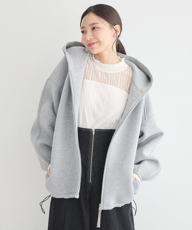 earth music&ecology フーディーダンボールジップブルゾン Gray Mixture