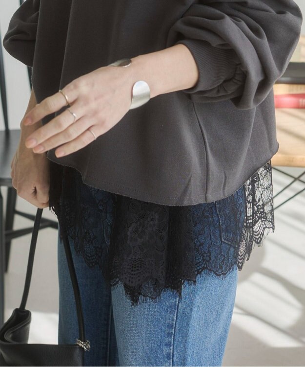WEGO 【ANGIE VINTAGE】裾レースドッキングロンT ブラック