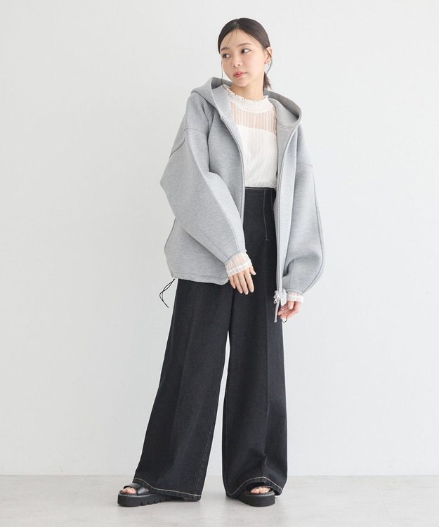 earth music&ecology フーディーダンボールジップブルゾン Gray Mixture