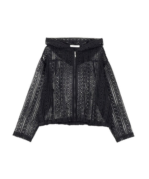 AMERICAN HOLIC 【先行予約】幾何学レースフードシャツ Black