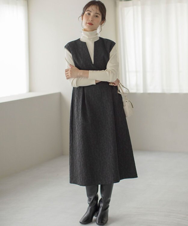 組曲 フラワーラメジャカード ジャンパースカート ブラック系