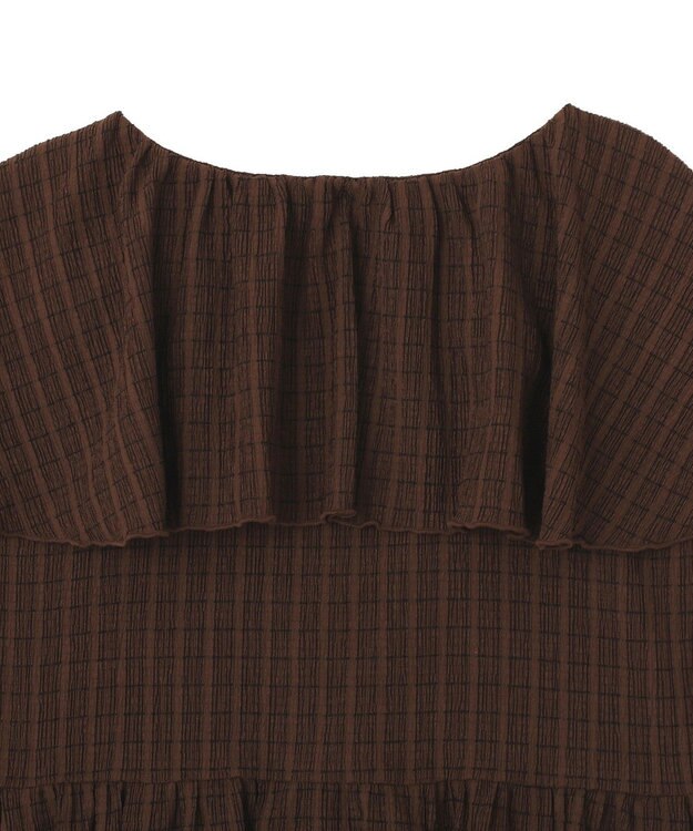 earth music&ecology チェックラッフルカラーペプラムカットブラウス Check Brown
