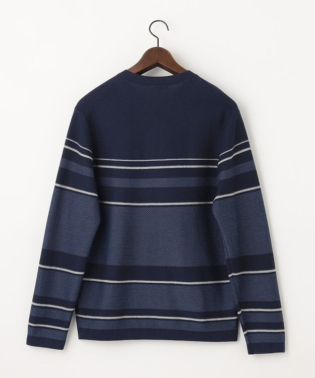 JOSEPH ABBOUD 【滑らかな肌触り】パネルボーダーVネックニット ネイビー系2