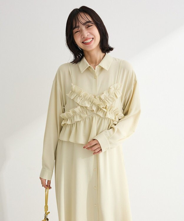 Green Parks ＳＥＴ２点フリルビスチェ＋シャツワンピース Light Khaki