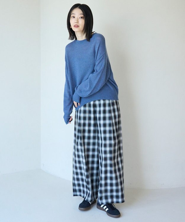 UNFILO シアー オンブレーチェック ワイドパンツ チェック