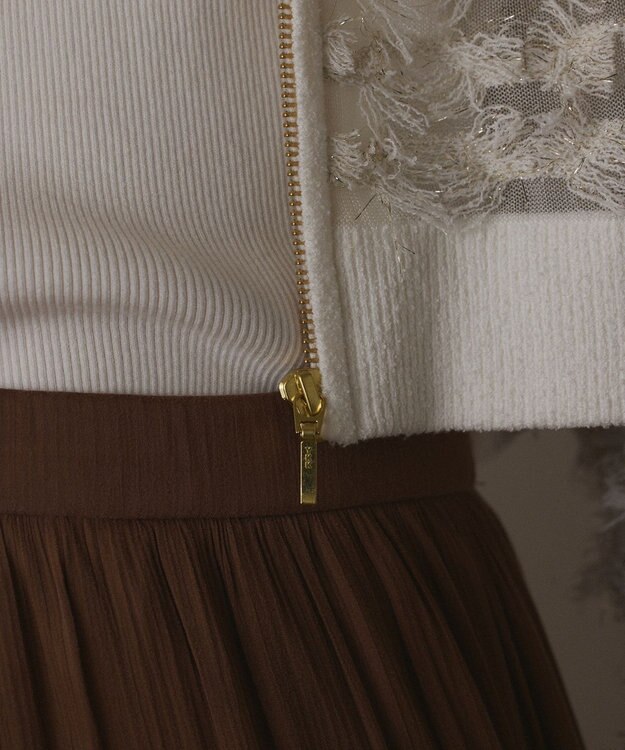 GRACE CONTINENTAL フリンジニットzipカーディガン ホワイト