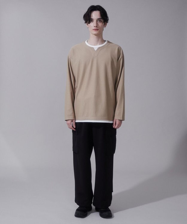 WEGO フェイクレイヤードキーネックT（LS） ベージュ