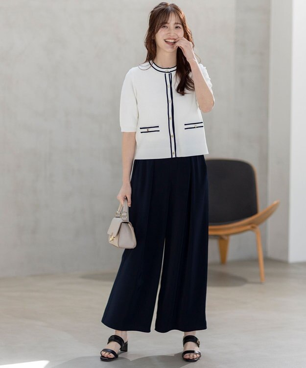 ANY SIS 【UVカット・洗える】リンクスバイカラー カーディガン オフ×ネイビー