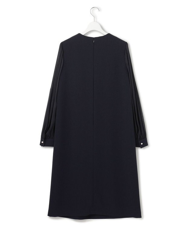 23区 S 【セットアップ対応/洗える】トリアセダブルジョーゼット シフォンスリーブ ワンピース ネイビー系