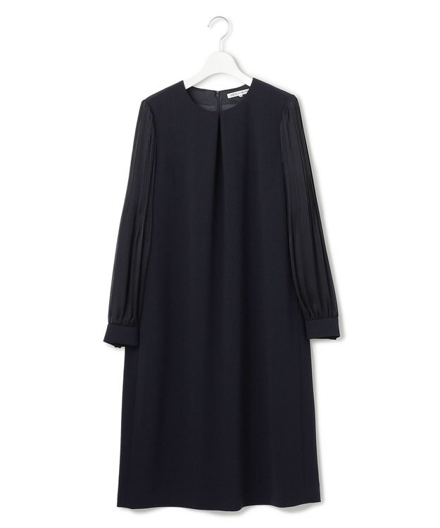 23区 S 【セットアップ対応/洗える】トリアセダブルジョーゼット シフォンスリーブ ワンピース ネイビー系