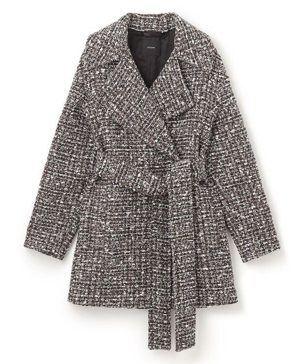 JOSEPH ウールツィード　ダブルブレステッドコート Black combo