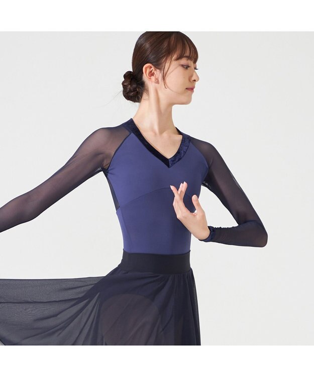 Chacott ◎【Nela ライン】ロングスリーブレオタード ネイビー