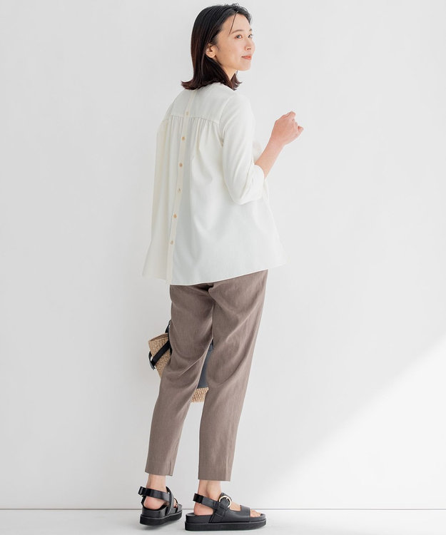 23区 【洗える】リネンレーヨンストレッチ テーパード パンツ ダークブラウン系