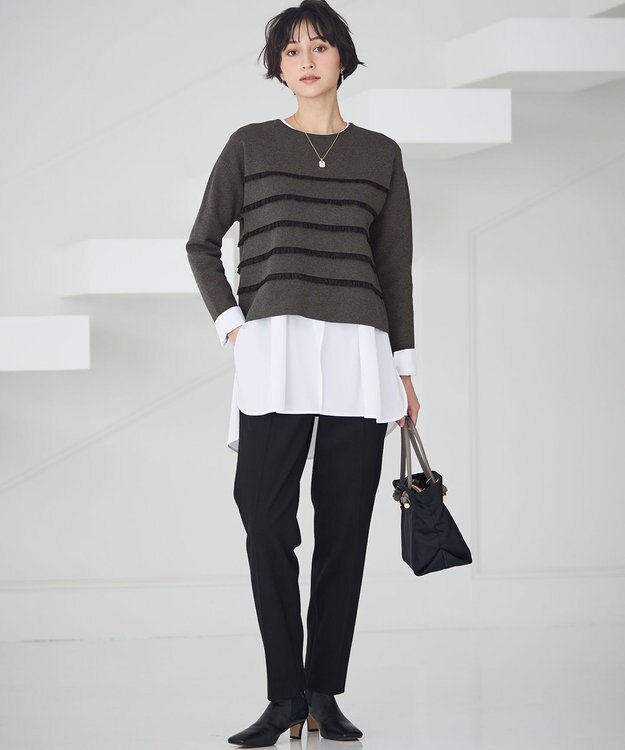 23区 L 【WEB&一部店舗限定/滝沢眞規子さん着用】フリルボーダー ニット グレー系