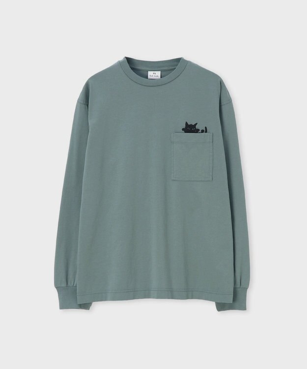 Paul Smith キャット プリント 長袖Tシャツ グレイッシュブルー