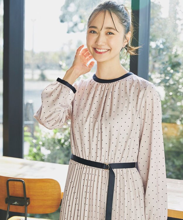 ANY SIS L 【2WAY】バイカラープリーツ ワンピース アイボリーベージュ系