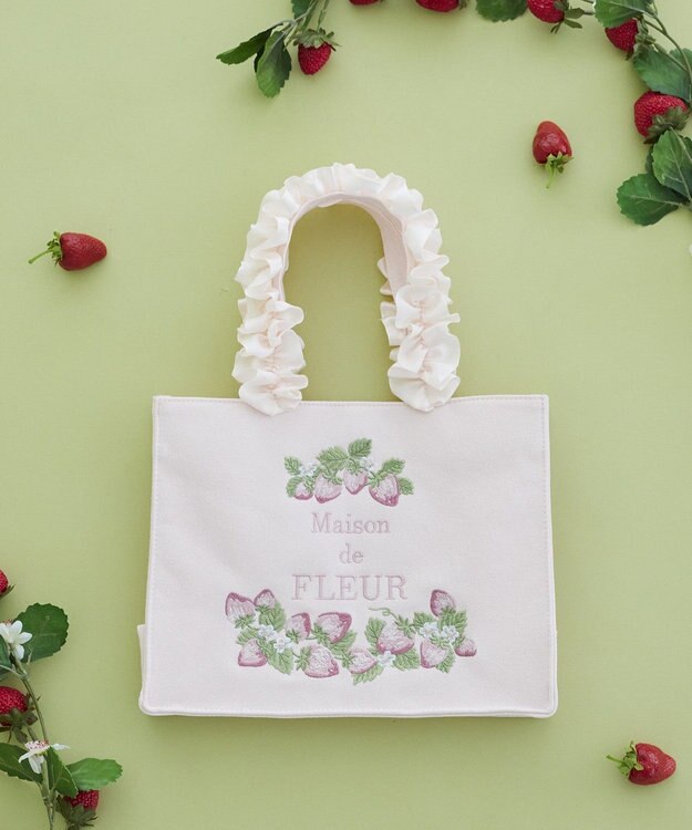 Maison de FLEUR いちごフリルハンドルスクエアトートバッグ Pink