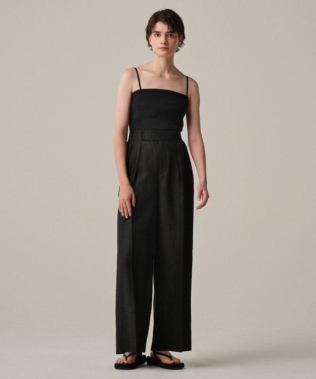 uncrave ヘリンボーン リネン ワイドパンツ（uncrave WHITE） ブラック