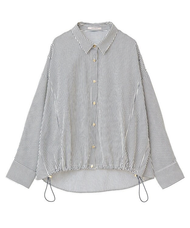 Green Parks 金ボタン裾ドロストシャツ Stripe