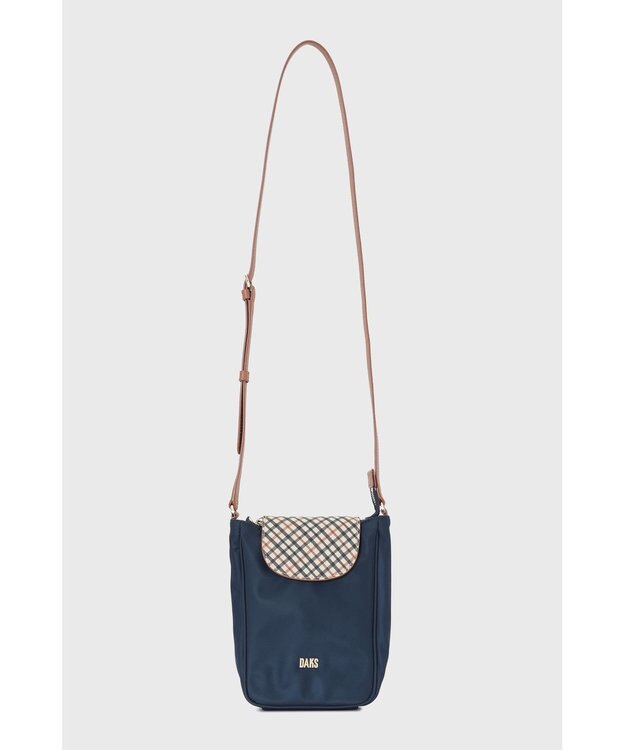 DAKS ナイロン×牛革 ハウスチェック 縦型ショルダーバッグ ラベンダー