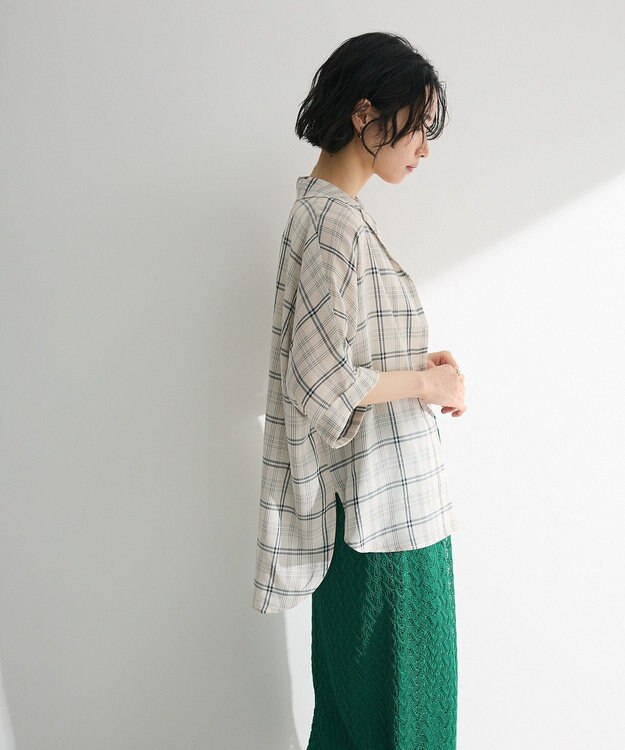 Green Parks 開襟シアージャケット風シャツ Check