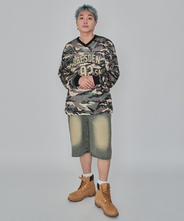 WEGO 【紐で調節可能】スーパーバギーデニムショーツ デニム淡加工色