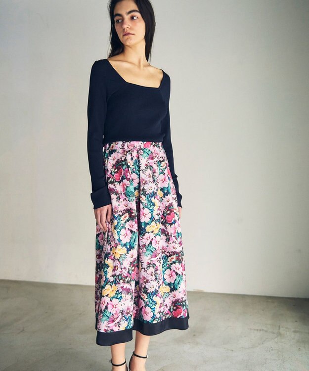 GRACE CONTINENTAL グラデフラワープリントスカート ピンク