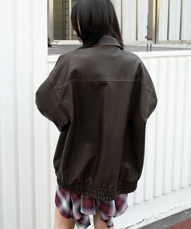 WEGO ヴィンテージライクPUジャケット ブラウン