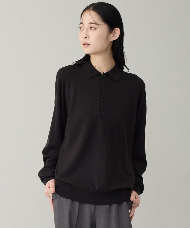 UNFILO MENS 【男女兼用】ソフトサーモ アンチピリングニット ポロ ブラック