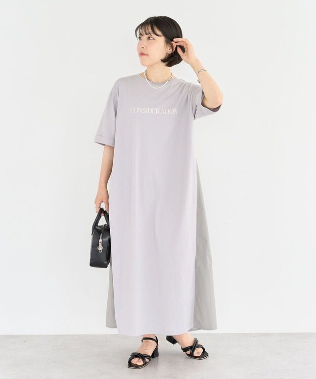 Green Parks ナイロンドッキングロゴワンピース Gray